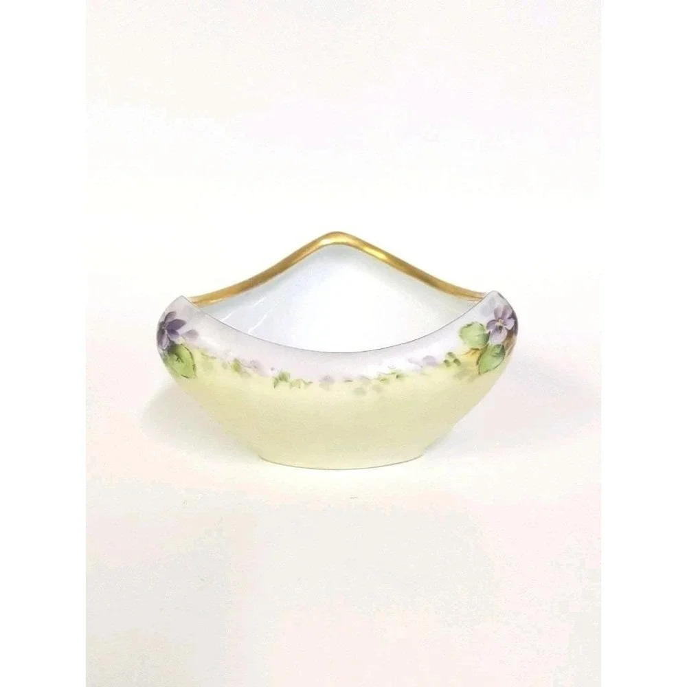 Antique Trinket Dish Purple Flowers